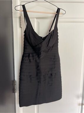 BCBGMaxAzria Black MITZI Layered Satin Mini Dress
